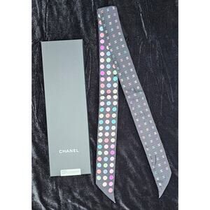 Chanel Multicolored Dots & Coco Mark Silk Slim Bandeau